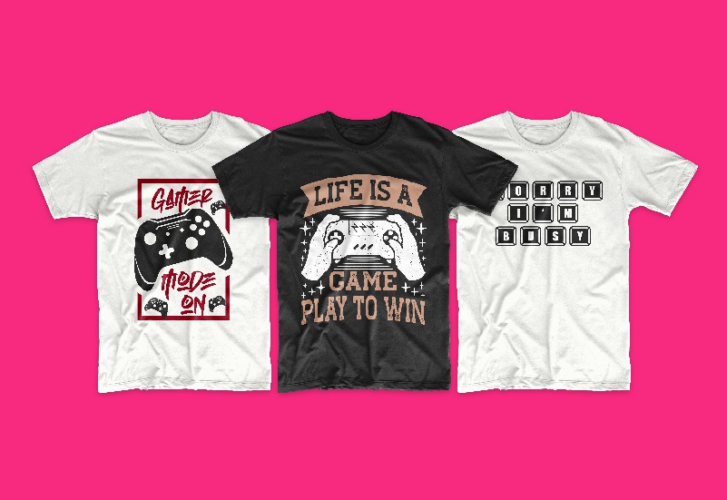 T-shirts for gamers with original lettering and conceptual graphics.