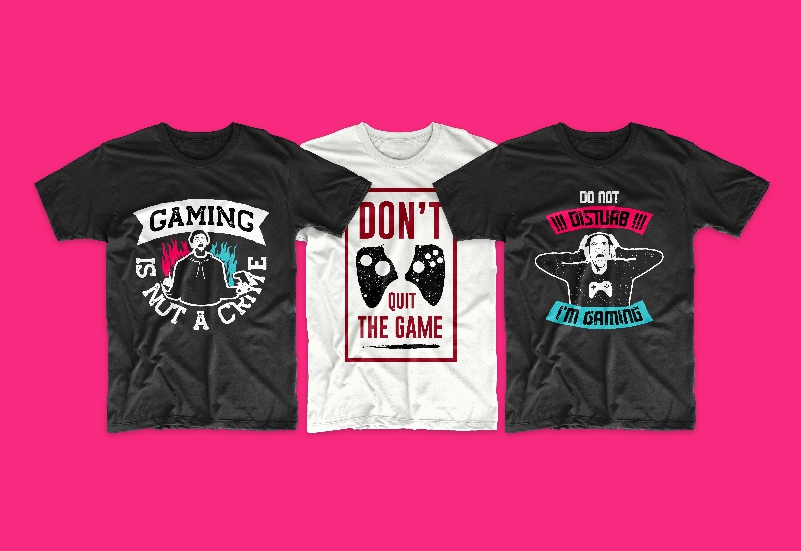 T-shirts with gamer memes and funny graphics.