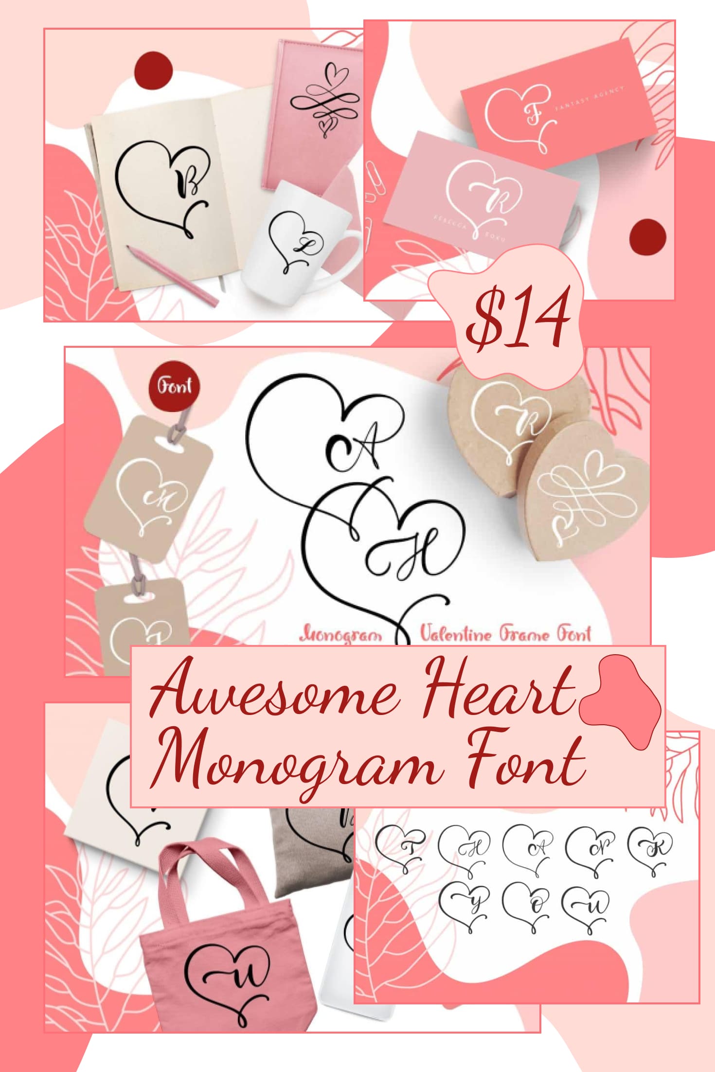 Pinterest Image: Awesome Heart Monogram Font in 2020.