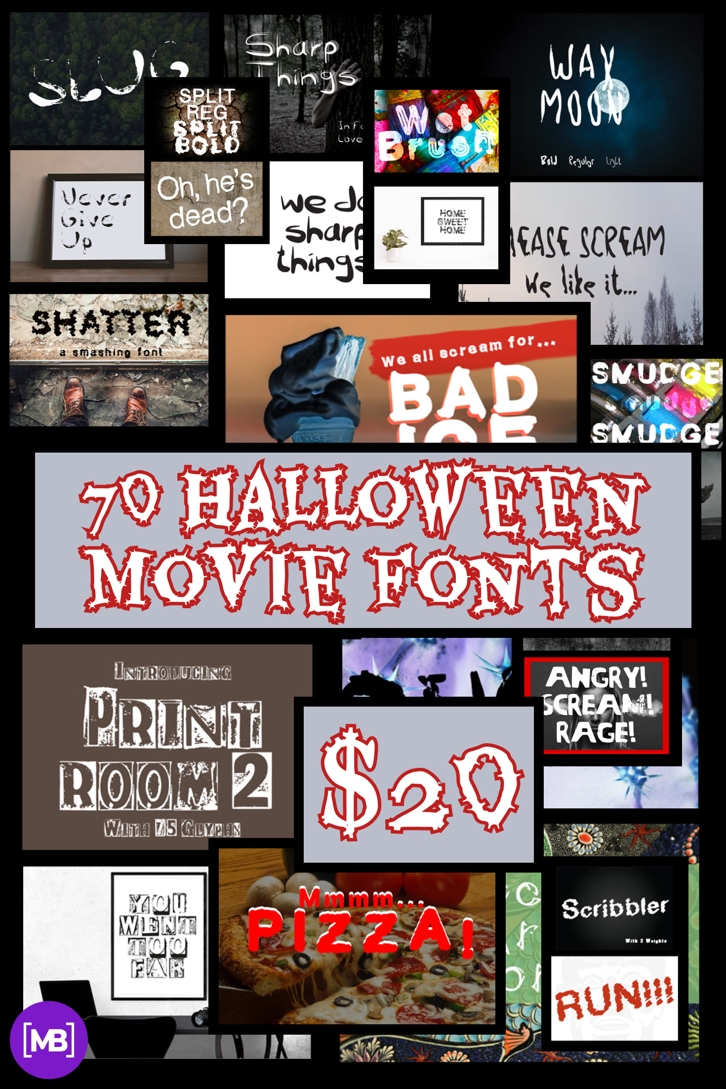 Pinterest Image: 70 Halloween Movie Fonts 2021: Exclusive Bundle.