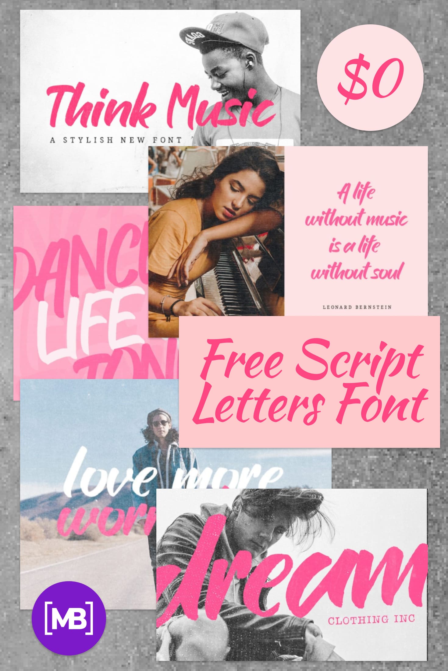 Pinterest Image: Free Script Letters Font: Think Music Thick Brush Typeface.