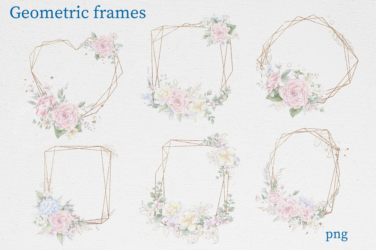 Pastel matte paper with delicate floral frames.