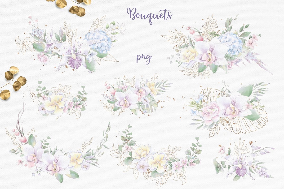 Orchids Clipart: Watercolor Flowers PNG
