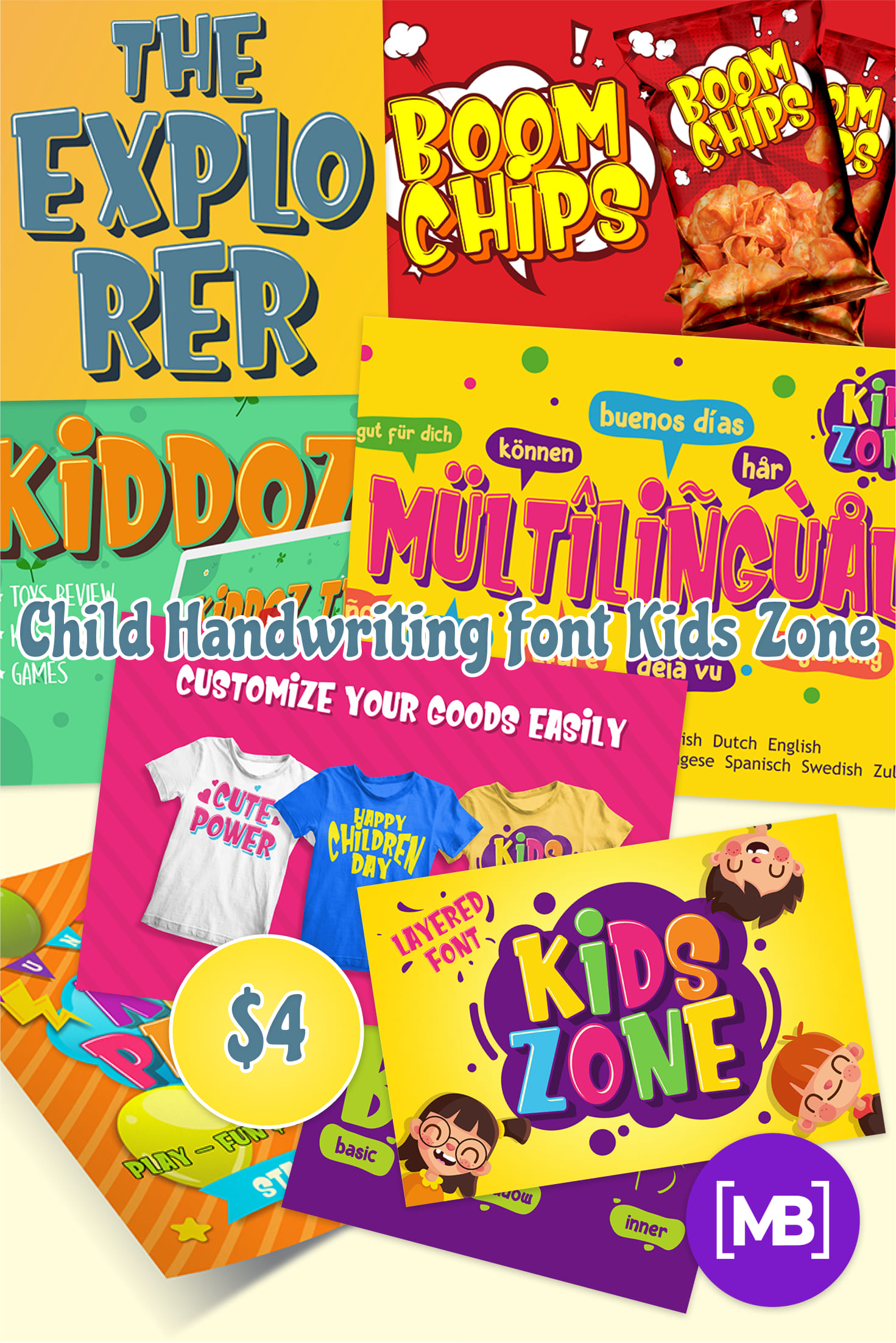 Pinterest Image: Child Handwriting Font Kids Zone - $4.