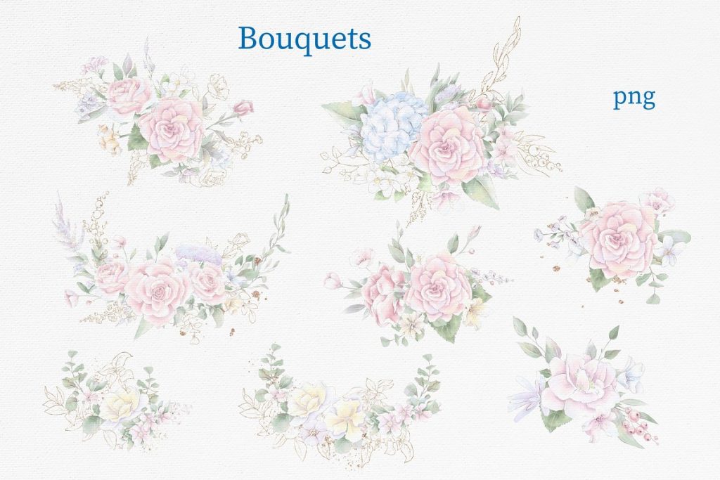 Pink Roses Clipart: Watercolor flowers PNG - Master Bundles