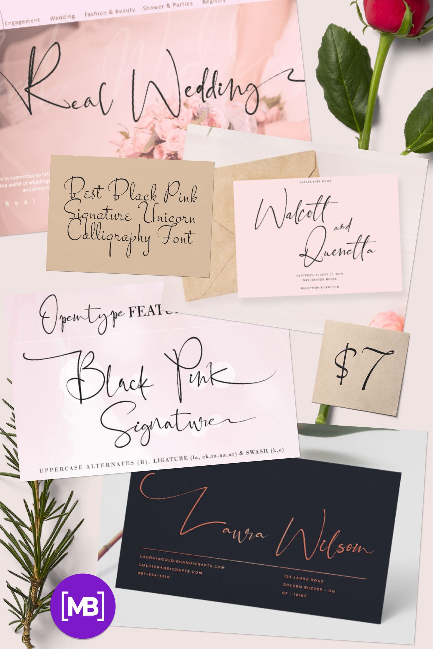 Pinterest Image: Best Black Pink Signature Unicorn Calligraphy Font 2020.