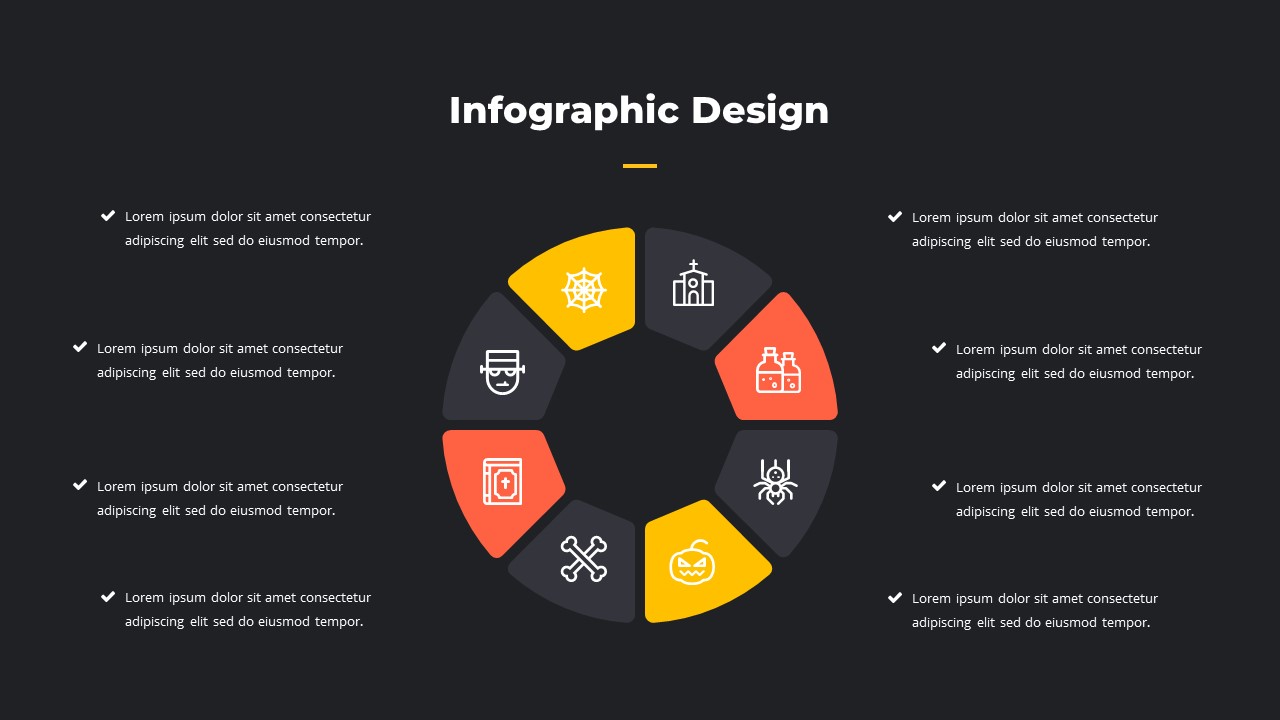 Stylish circular infographics consisting of various topics.