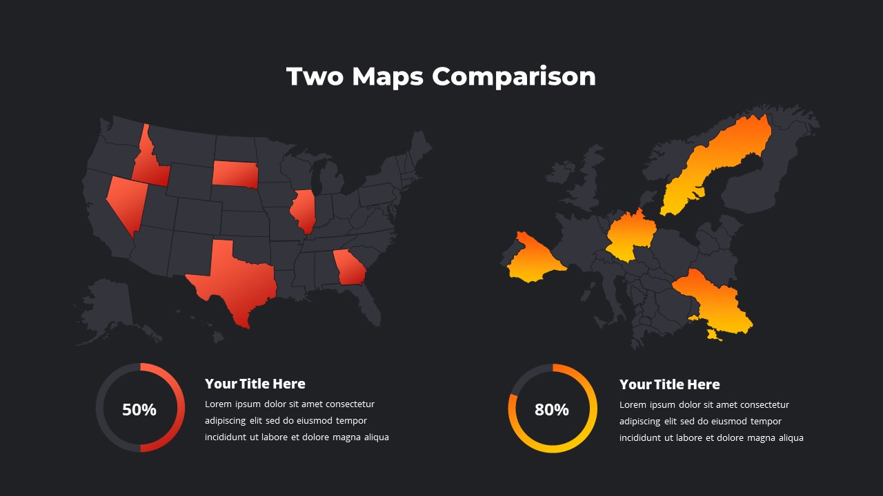 Two maps comparison - of US and Europe.
