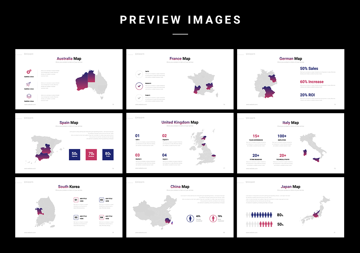 You can choose a map of the region you need and easily place it in your presentation.