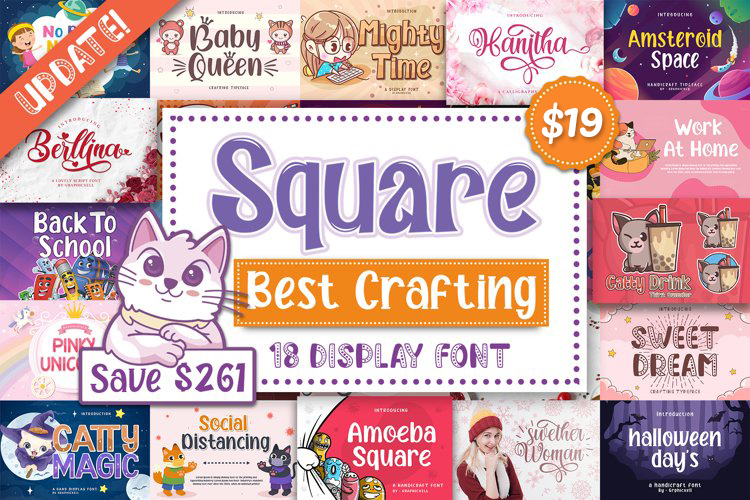 Square Font Bundle Deal: 18 Amazing Fonts Example.