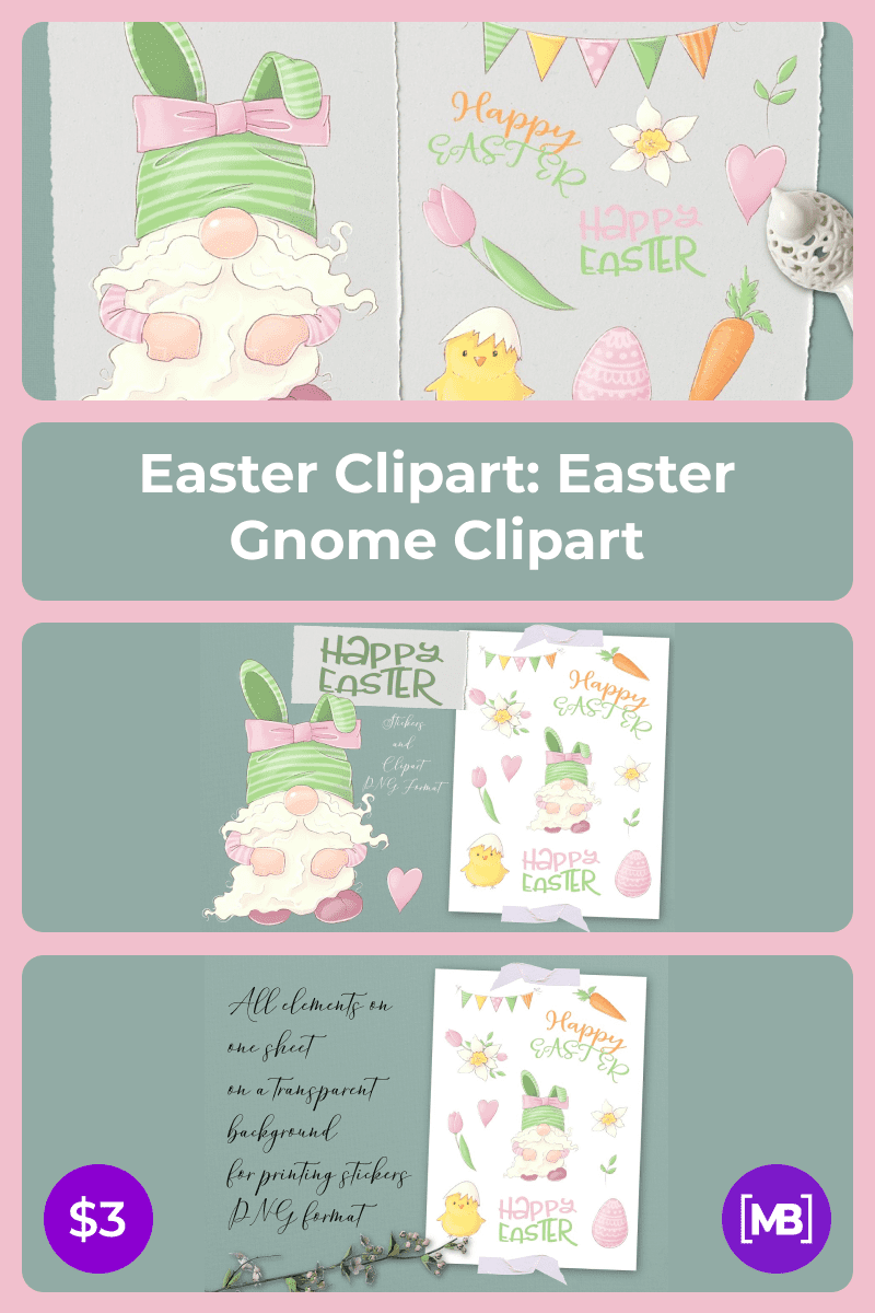Easter Clipart: Easter Gnome Clipart. Collage Image.