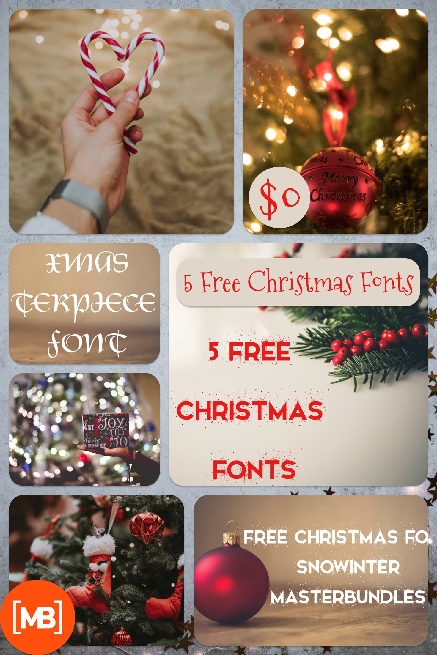 5 Free Christmas Fonts. Collage Image.