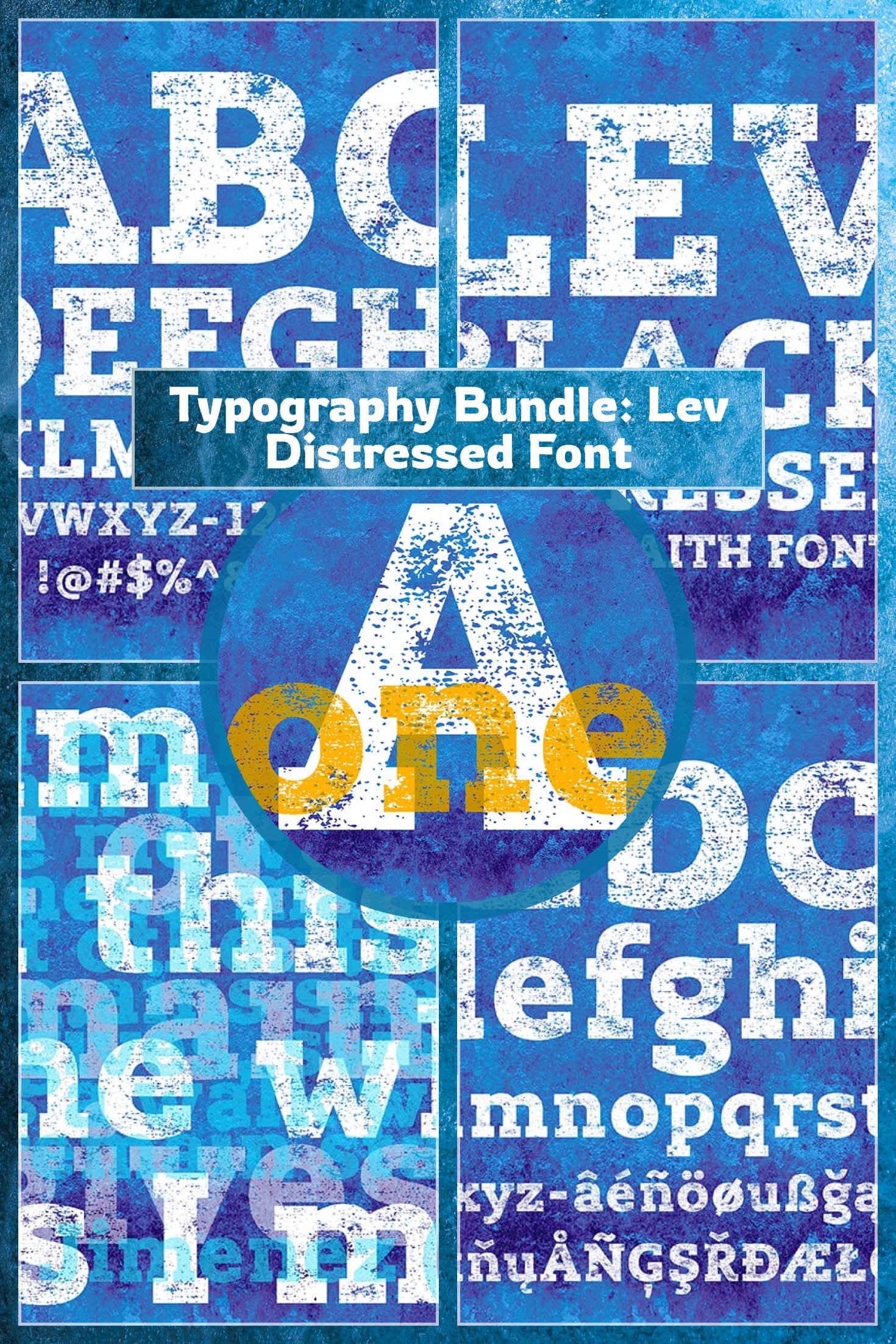 Typography Bundle: Lev Distressed Font. Collage Image.