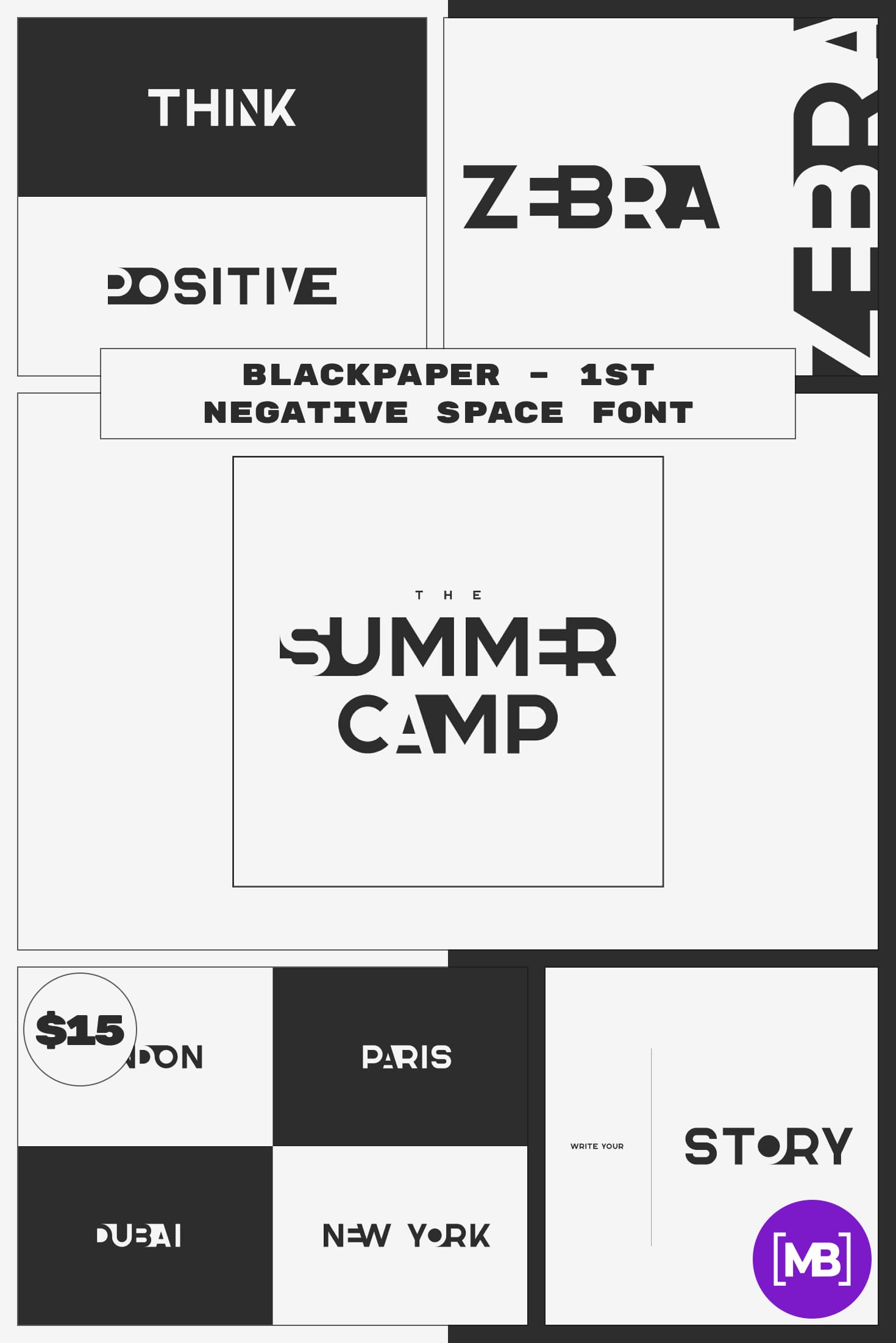 Blackpaper - 1st Negative Space Font. Collage Image.