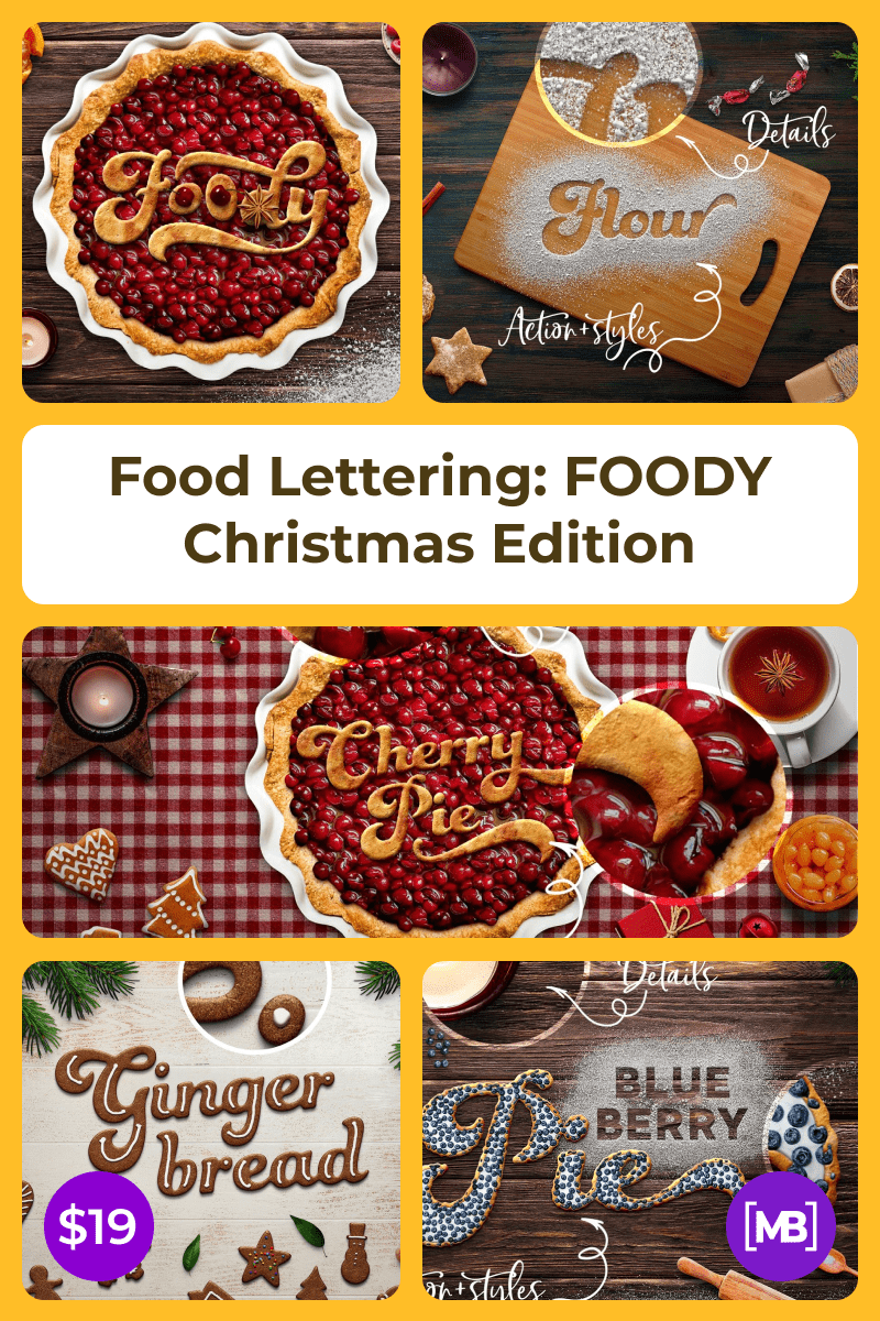 Food Lettering: FOODY Christmas Edition. Collage Image.