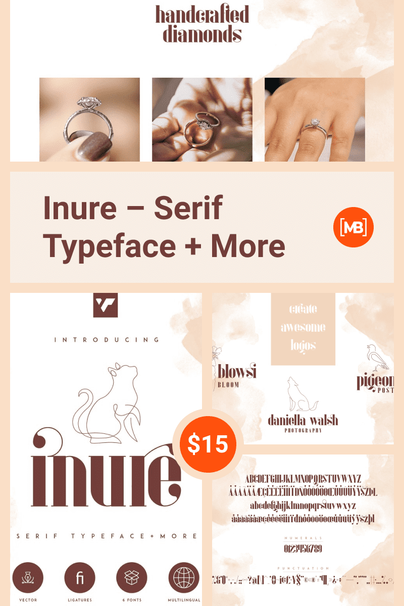 Inure - Serif Typeface + More. Collage Image.