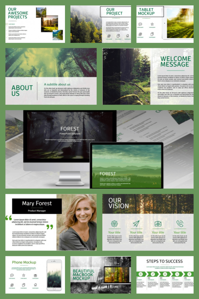 130+ Slides Unique Forest PowerPoint Template + BONUS – MasterBundles