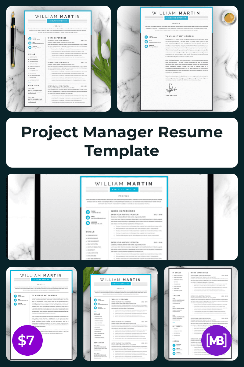 Project Manager Resume Template. Collage Image.