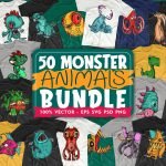 Cartoon T-shirt Designs: 50 Monster Animals Cartoon Bundle
