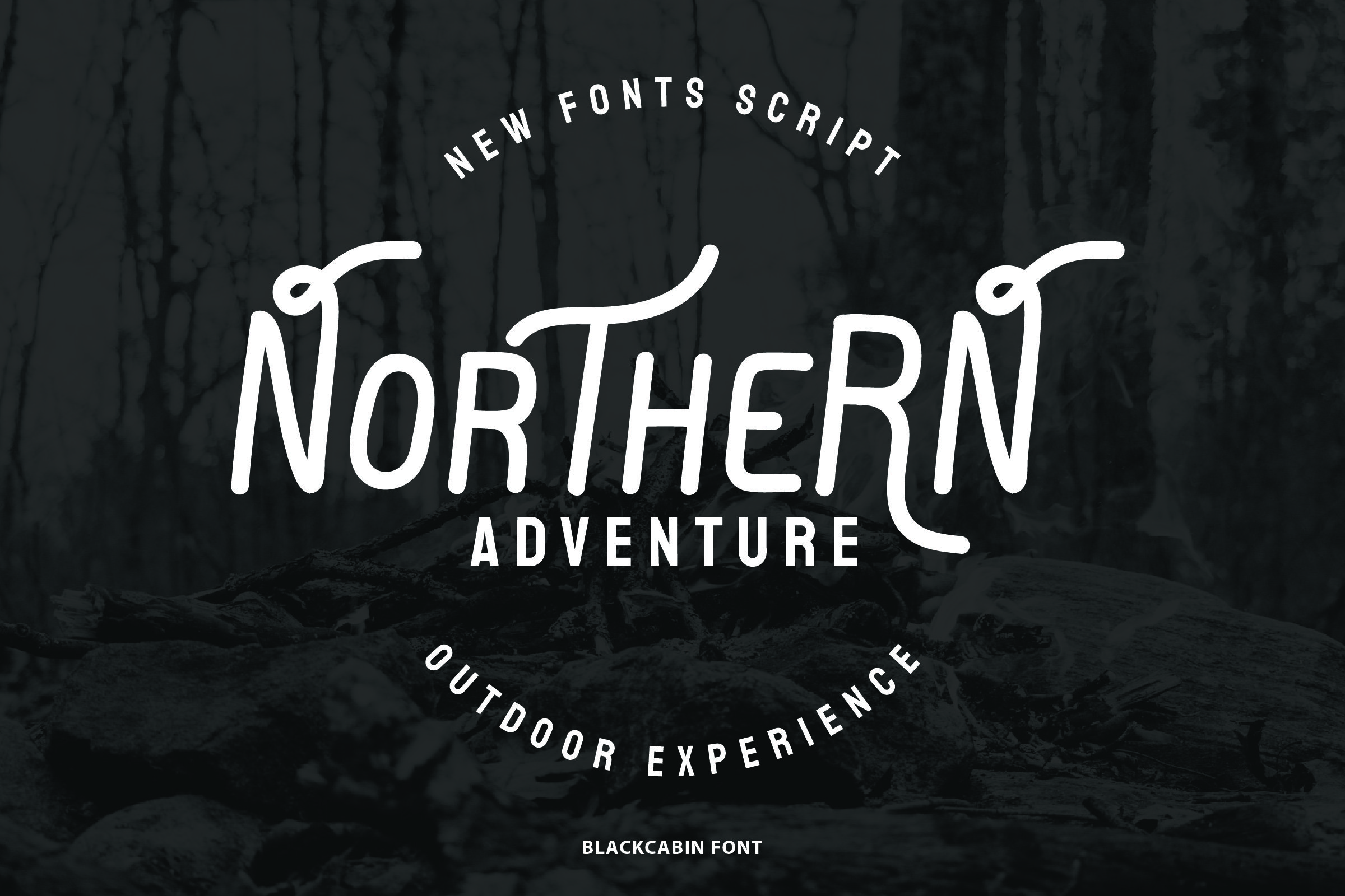 Smooth sans serif font on a forest background.