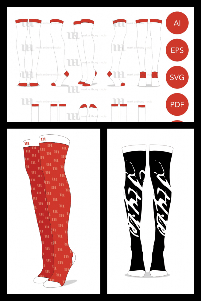 Thigh High Socks Vector Template Mockup | Knee High Socks Mockup ...