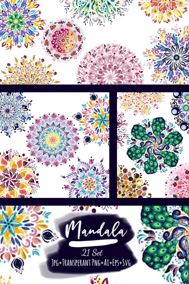 21 Mandala Designs Collection: Mandala SVG, Ai, Eps, JPG, PNG. Collage Image.