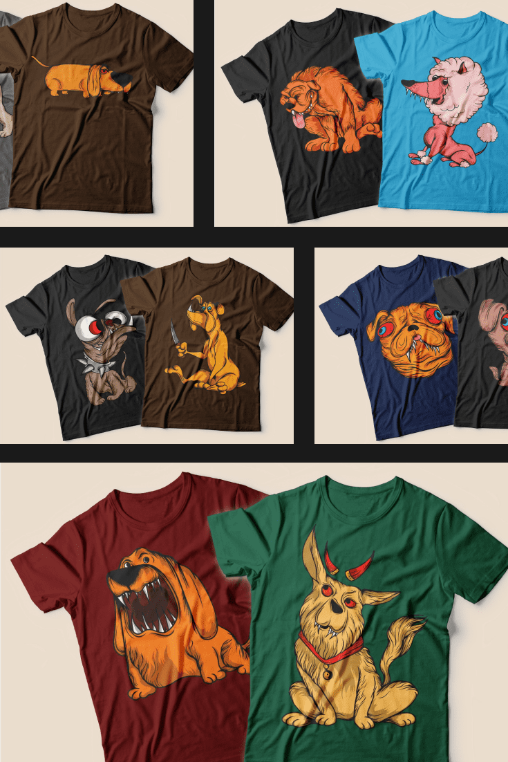 Dog T-shirt Designs Bundle. Collage Image.