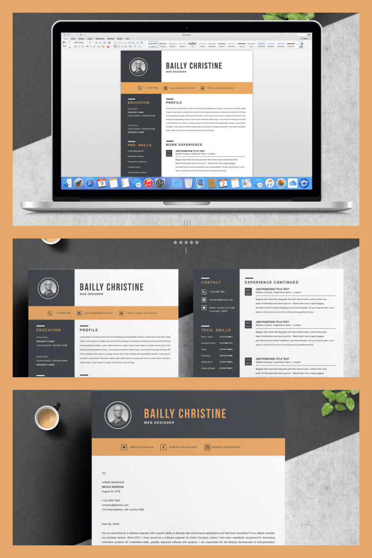 Simple Graphic Design Resume Template. Collage Image for Pinterest.