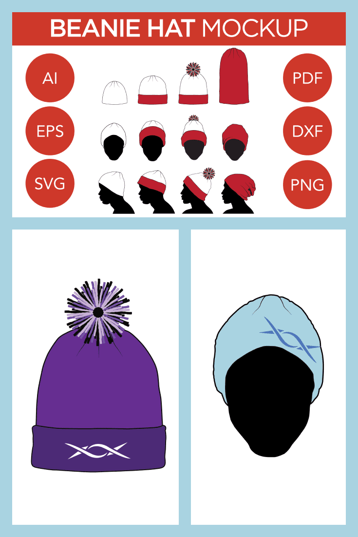 Winter Hat Vector Mockup: Beanie, Toque, Knit, Winter Hats. Collage Image.