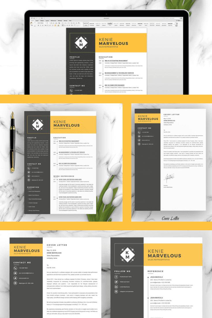 Simple Clean Resume Template. Collage Image.