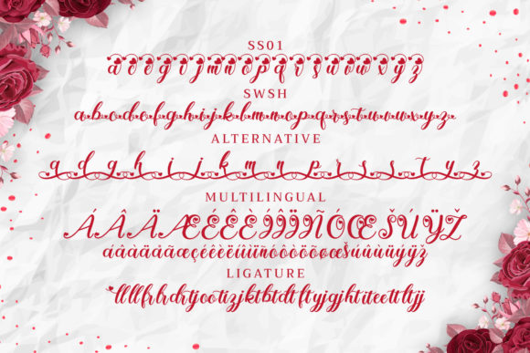 The font is painted in different versions in red on a white background.