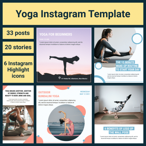 Yoga Instagram Templates. Main Cover Image.