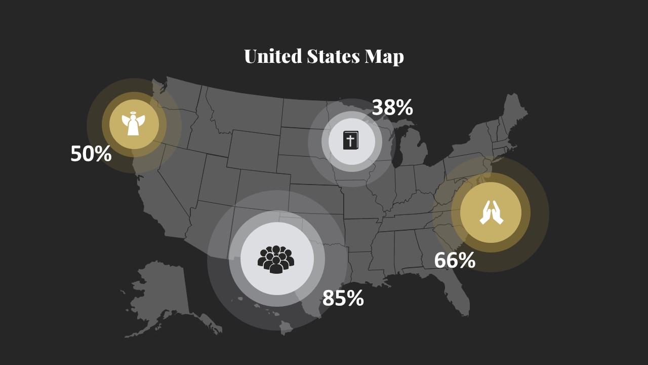A dark map of the USA with bright anchors on the cities you need.