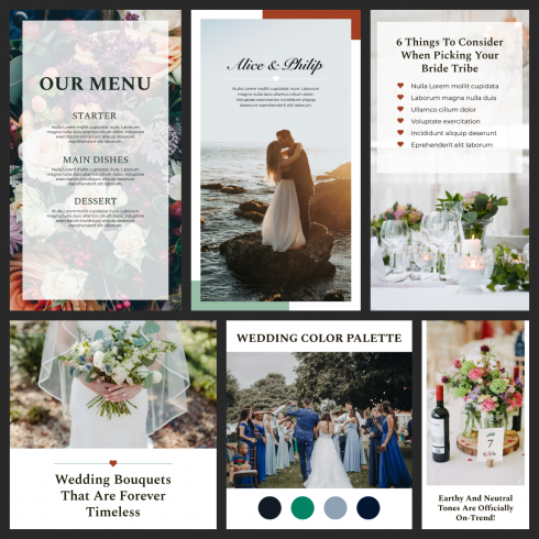 Wedding Instagram Template: 30 Posts, 15 Stories + 6 Instagram Highlight Icons Cover.