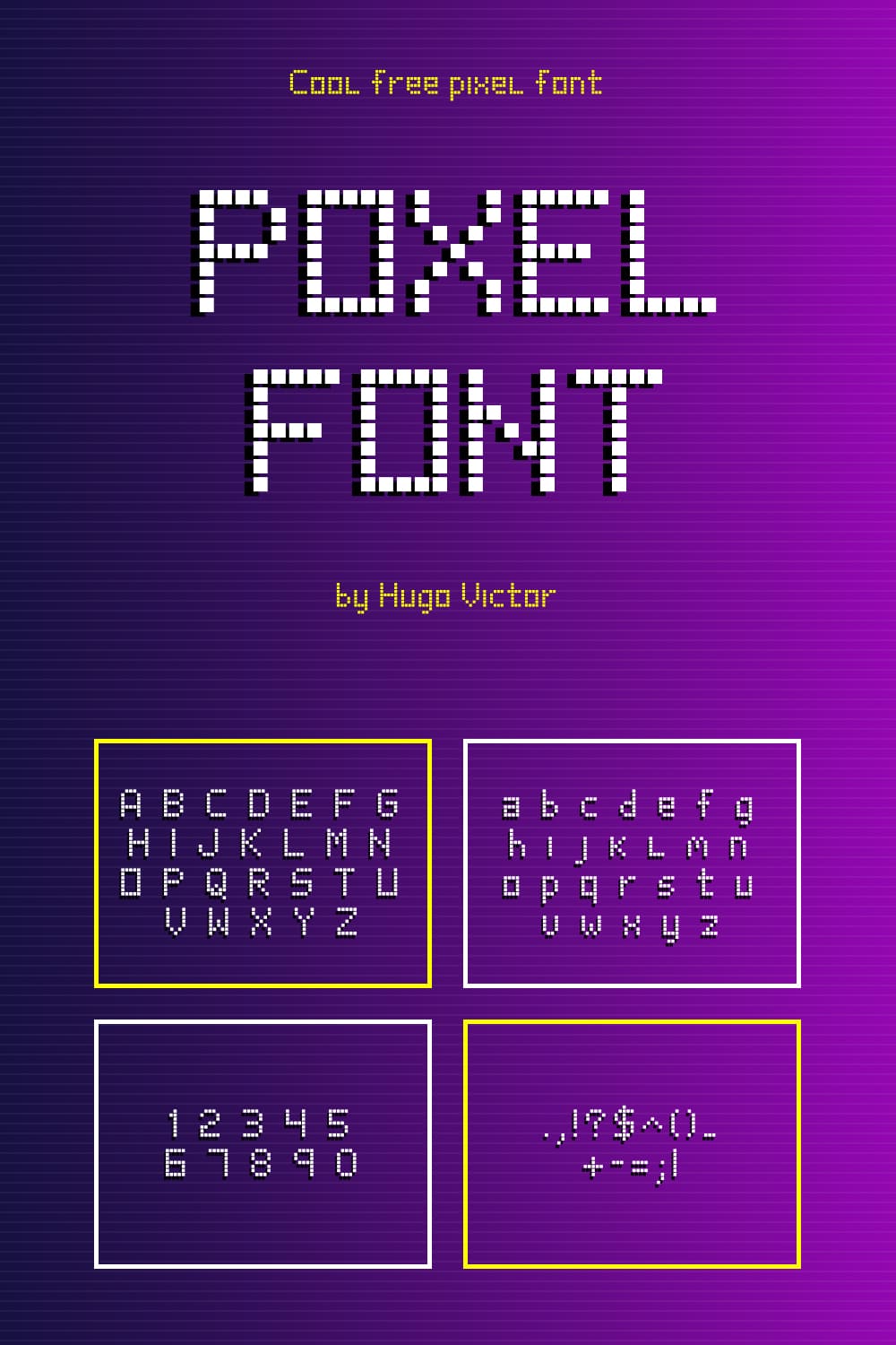 Free pixel font alphabet example.