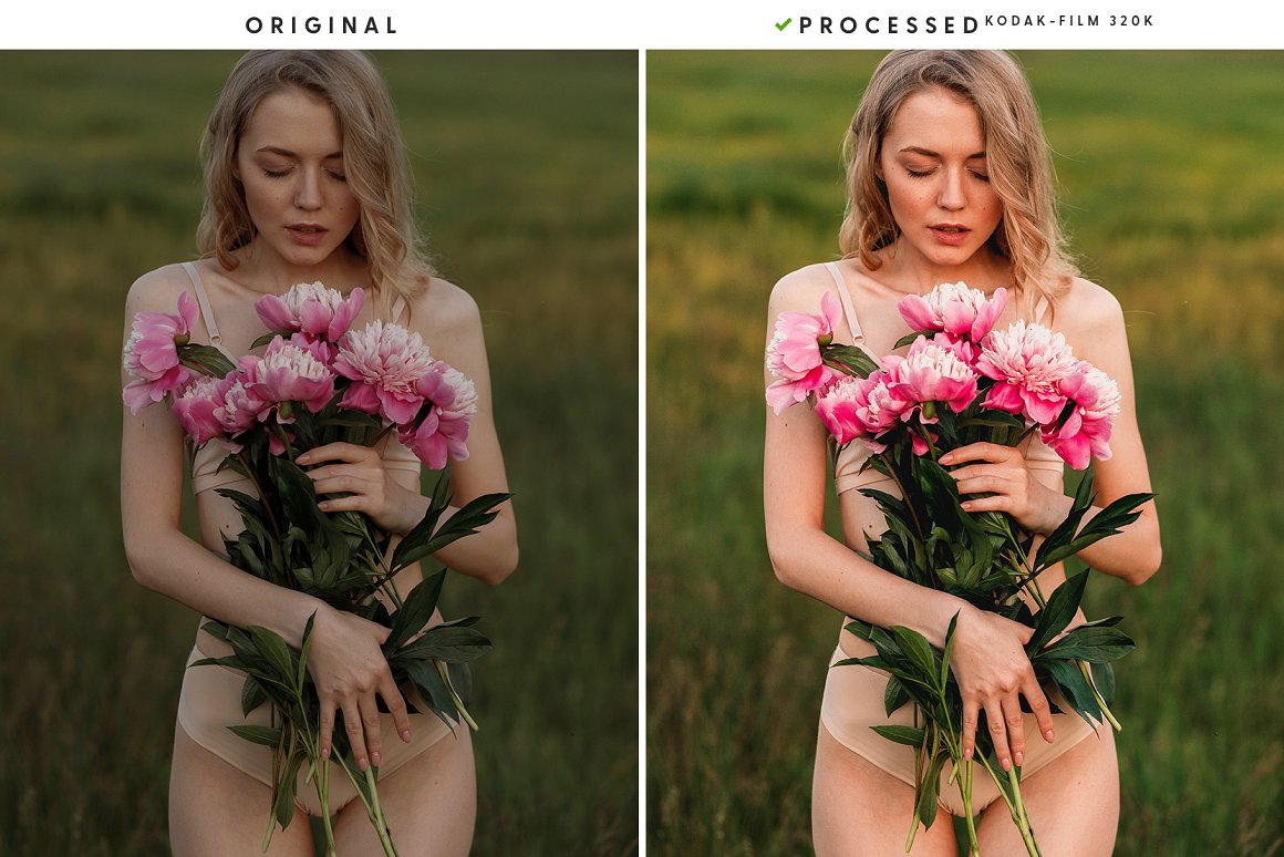 Girl in lingerie with flowers in the middle of the field.