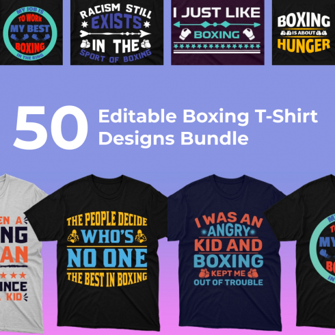 1 50 Editable Boxing T Shirt Designs Bundle