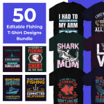 50 Editable Fishing T Shirt Designs Bundle cover.