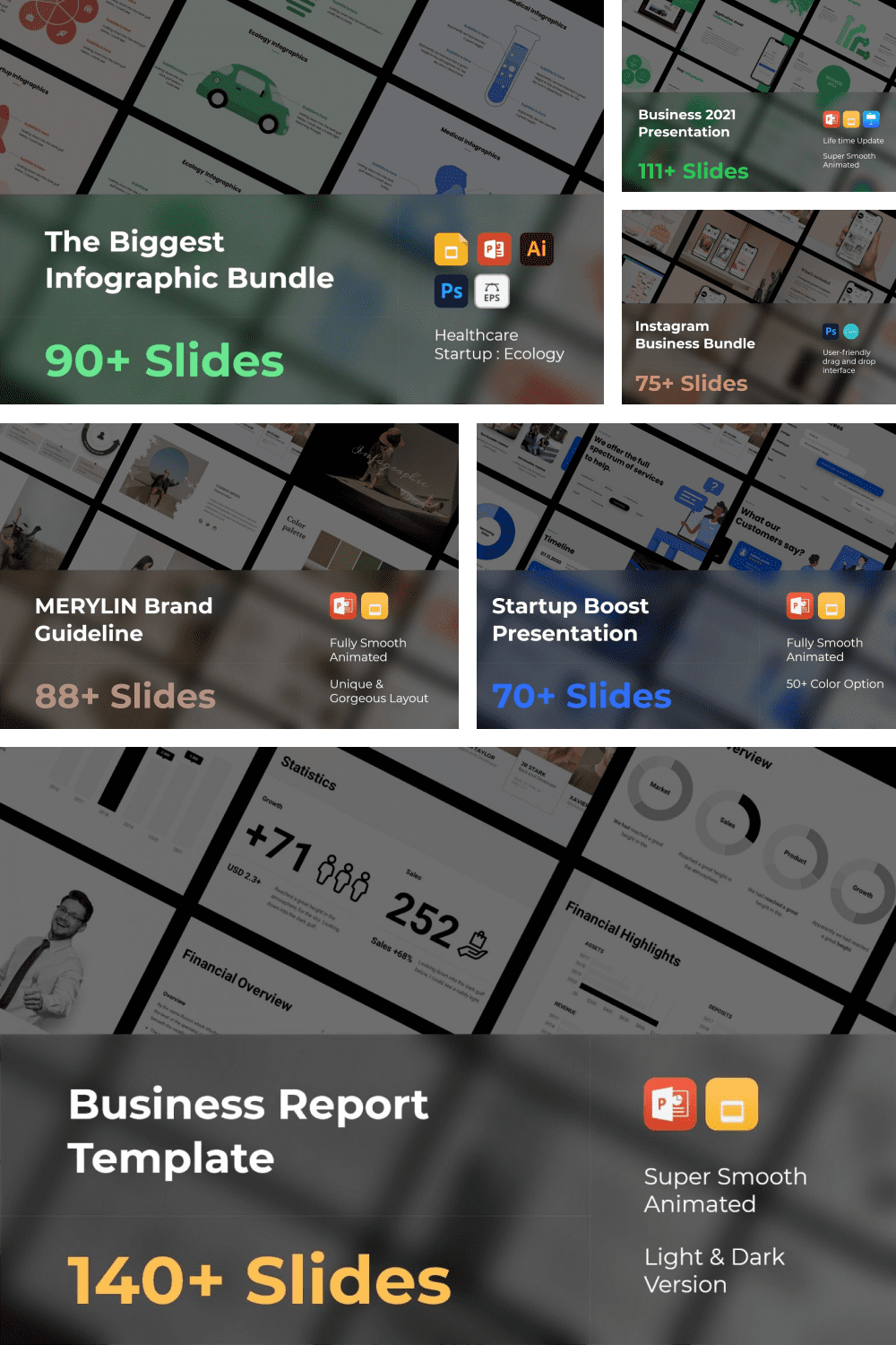 Business Presentation Bundle: 1500 Slides! - MasterBundles - Pinterest Collage Image.