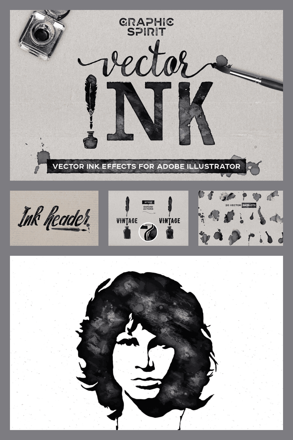 VECTOR Ink Effects For Adobe Illustrator - just $9 - MasterBundles - Pinterest Collage Image.