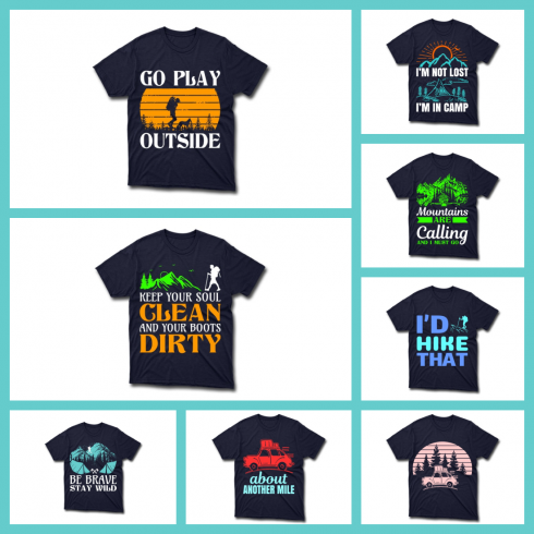 2 40 Editable Hiking T shirt Bundle Designs