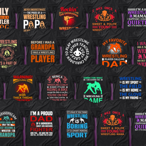2 Best Selling 30 Wrestling Sport T Shirt Designs Bundle
