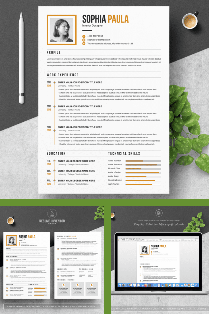 Simple Resume Template - MasterBundles - Pinterest Collage Image.