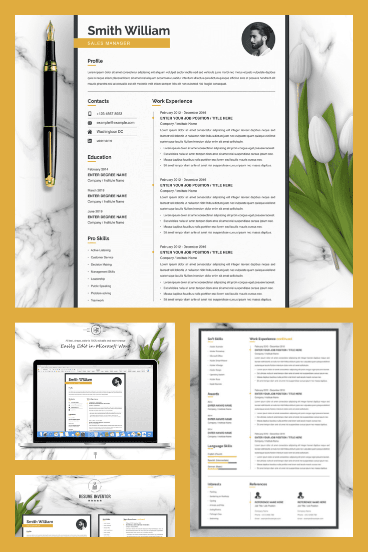 Modern Resume Template - MasterBundles - Pinterest Collage Image.