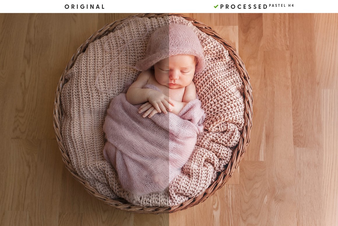 Newborn baby in a soft pink blanket.