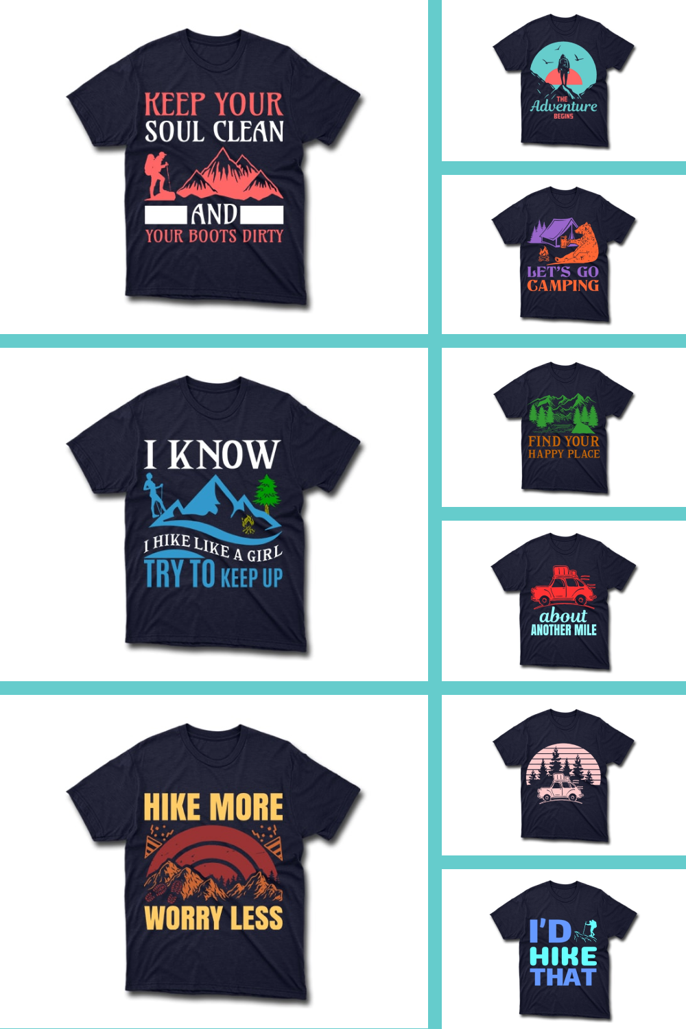 40 Editable Hiking T-shirt Bundle Designs for pinterest.