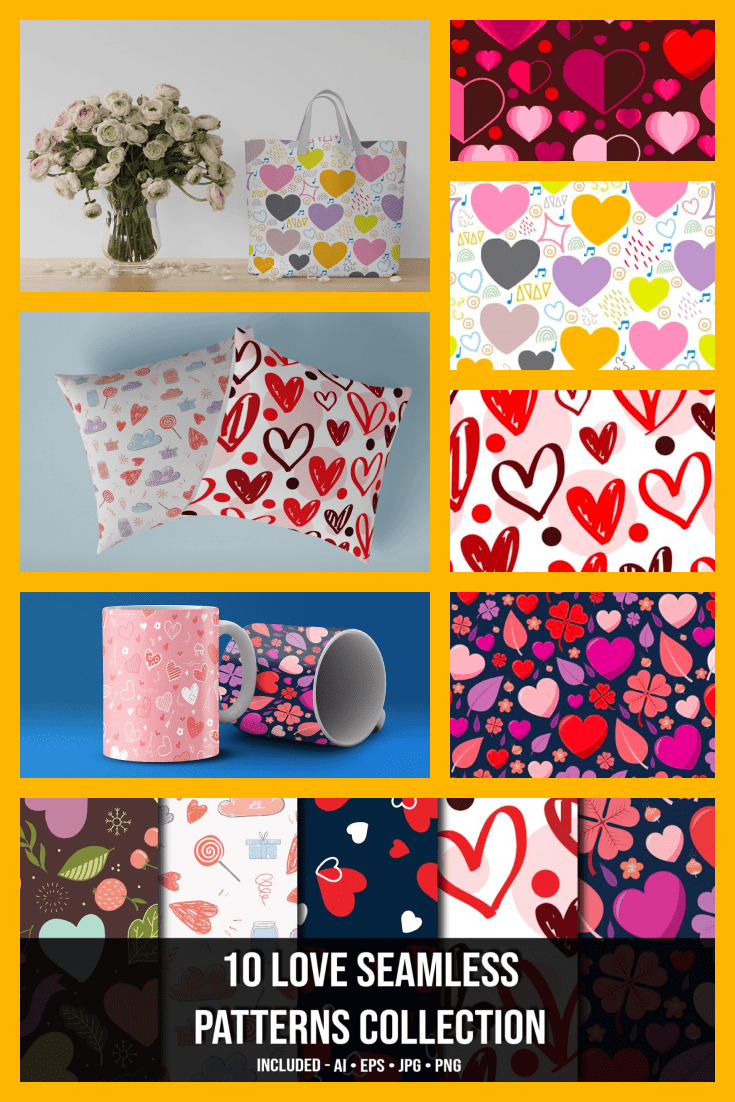💝 10+ Love Seamless Patterns Collection - MasterBundles - Pinterest Collage Image.