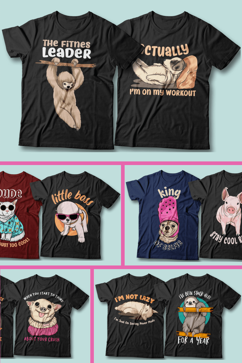 25 Cool & Funny T-shirt Designs Bundle - MasterBundles - Pinterest Collage Image.