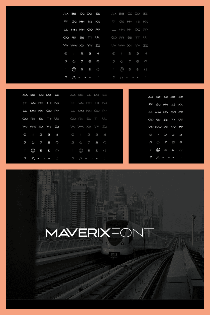 MAVERIX Tall Sans Serif Font - MasterBundles - Pinterest Collage Image.