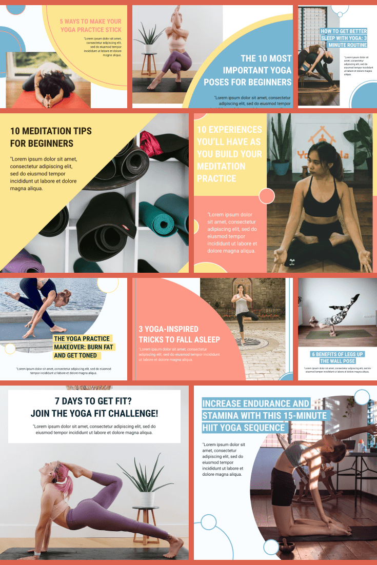 Yoga Instagram Templates: 33 Posts, 20 Stories + 6 Instagram Highlight Icons - MasterBundles - Pinterest Collage Image.